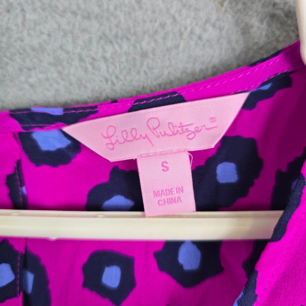 Lilly Pulitzer Silk Peplum Blouse Women's Small Pink Cheetah Leopard Barbie NWOT - Picture 5 of 11